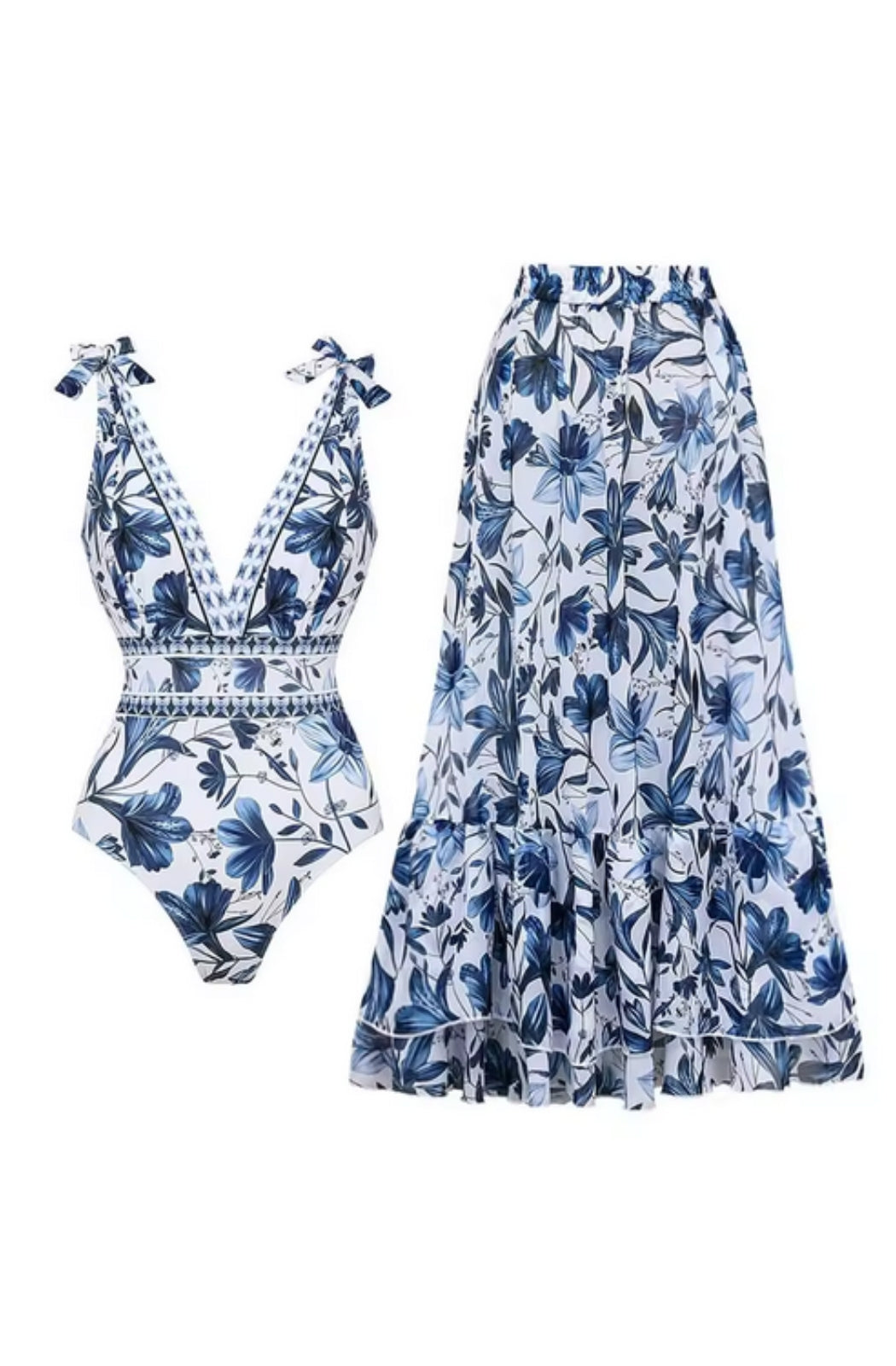 2 delige set | Elegante badpak met lange rok